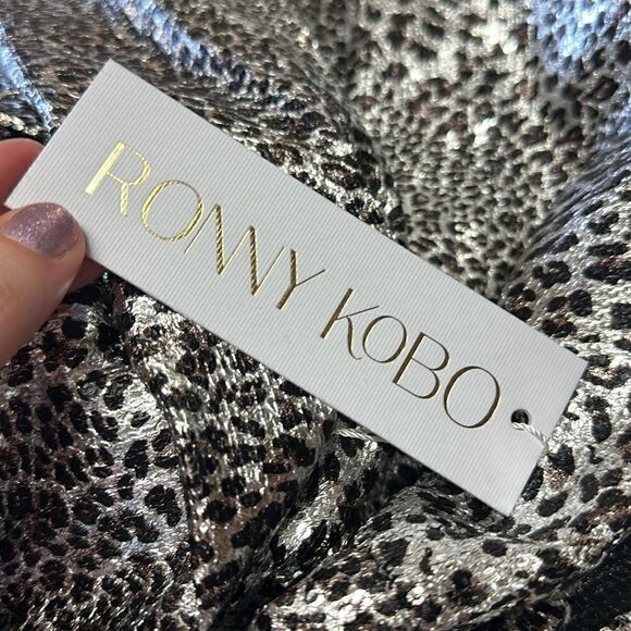 Ronny KoBo Leopard Print Silver Metallic Faux Wrap Dress - Picture 9 of 11